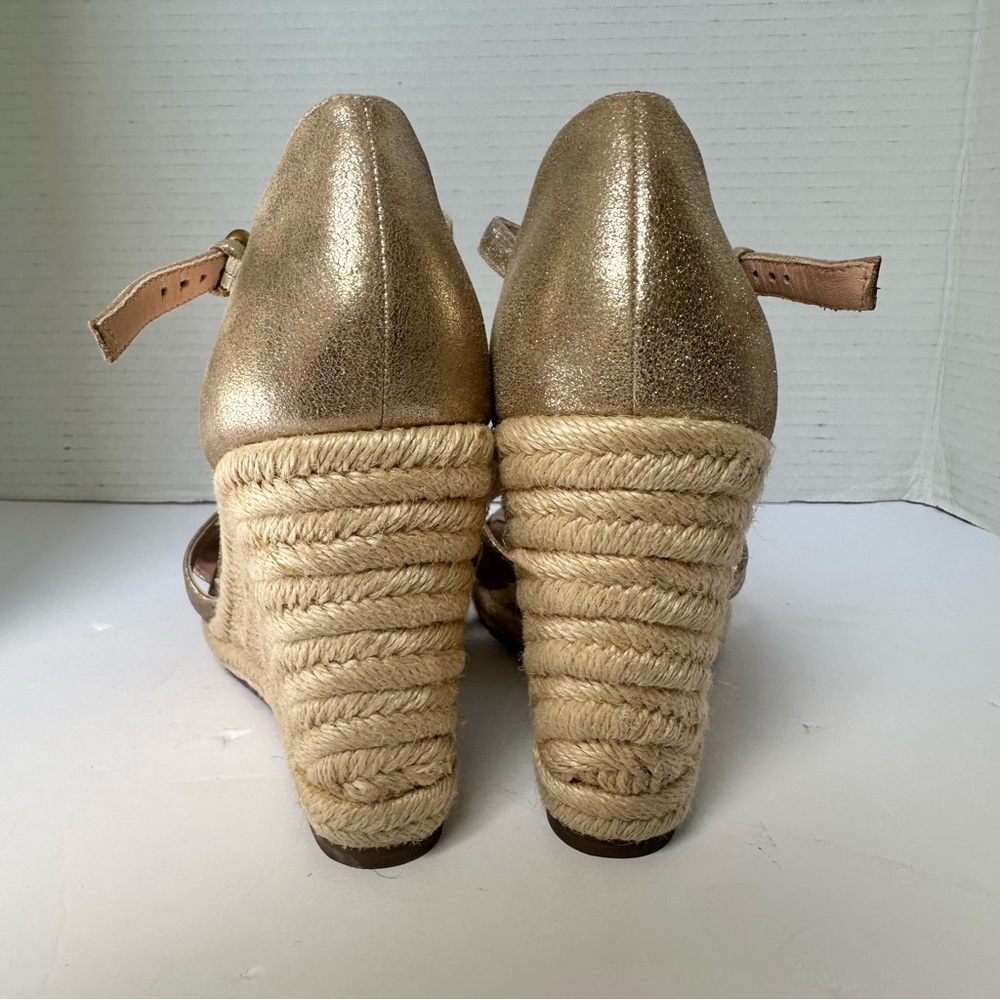 J. Crew Women’s Metallic Gold Wedge Espadrille Sandals with Ankle Strap-Size 8.5 - Picture 13 of 14